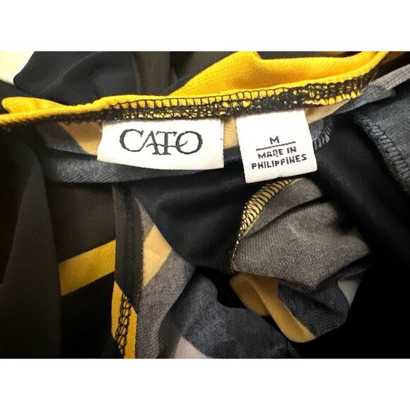 Cato Medium Black Yellow Abstract Tiered Ruffle Mini Dress Retro Mod Chic Resort - Picture 6 of 10